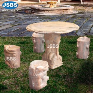 Elephant Carved Stone Dining Table Set, Elephant Carved Stone Dining Table Set